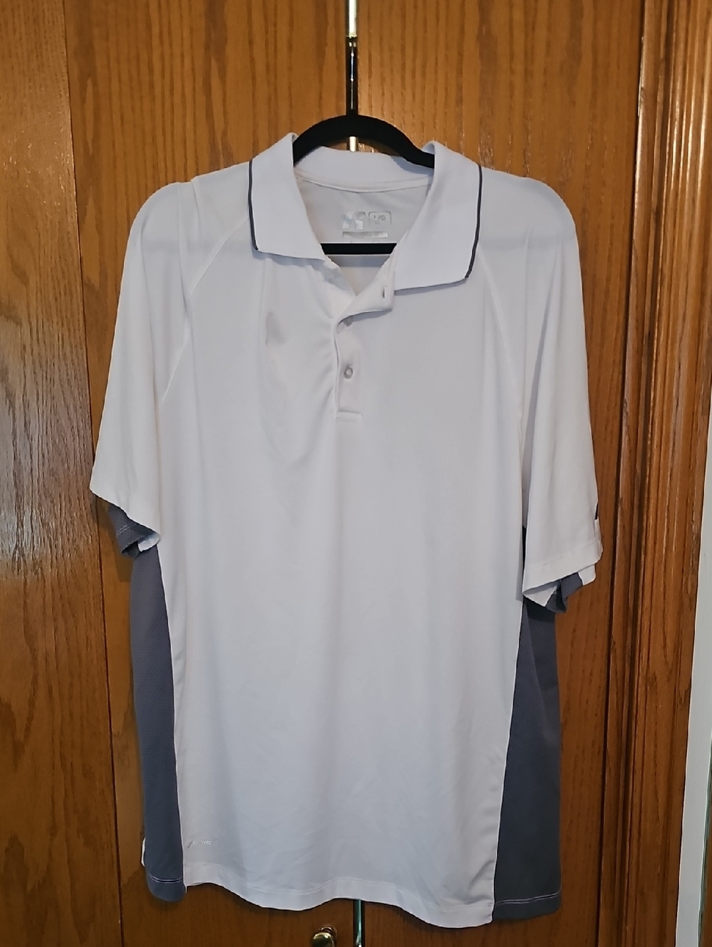 Russell Athletic White Polo with Gray Side Panels and Contrast Piping